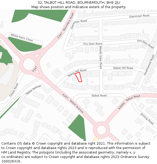 32, TALBOT HILL ROAD, BOURNEMOUTH, BH9 2JU: Location map and indicative extent of plot