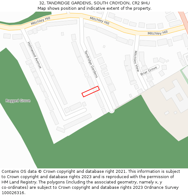 32, TANDRIDGE GARDENS, SOUTH CROYDON, CR2 9HU: Location map and indicative extent of plot