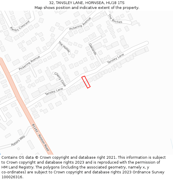32, TANSLEY LANE, HORNSEA, HU18 1TS: Location map and indicative extent of plot