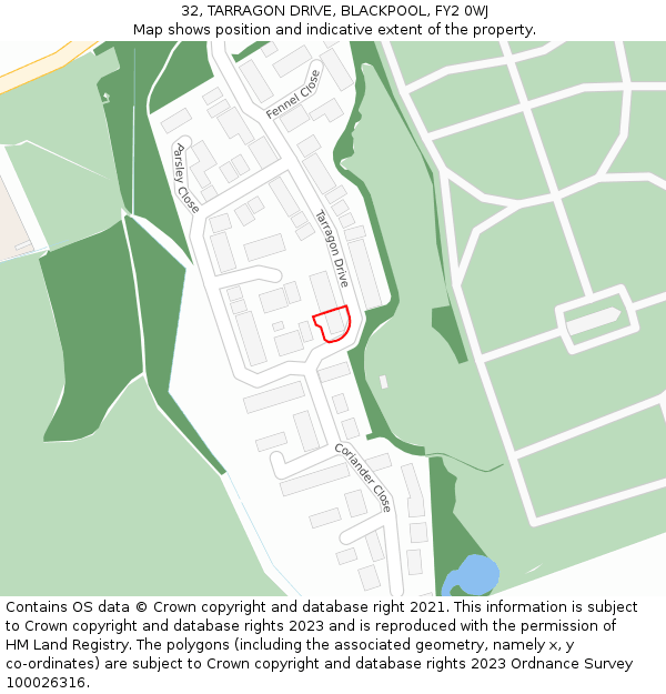 32, TARRAGON DRIVE, BLACKPOOL, FY2 0WJ: Location map and indicative extent of plot