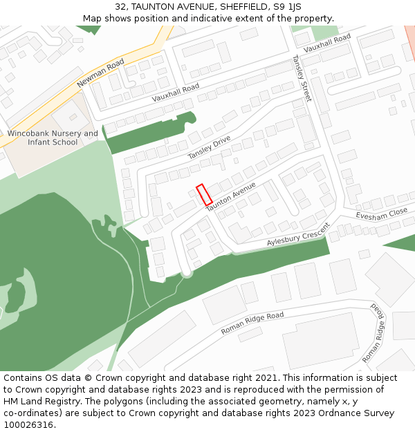 32, TAUNTON AVENUE, SHEFFIELD, S9 1JS: Location map and indicative extent of plot