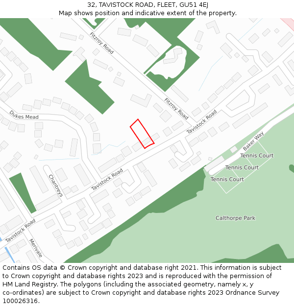 32, TAVISTOCK ROAD, FLEET, GU51 4EJ: Location map and indicative extent of plot