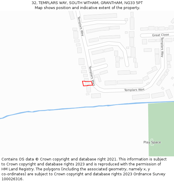 32, TEMPLARS WAY, SOUTH WITHAM, GRANTHAM, NG33 5PT: Location map and indicative extent of plot