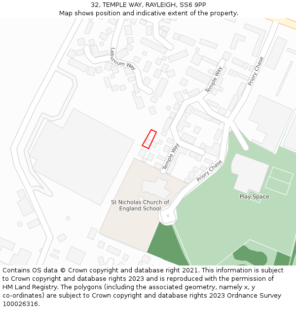 32, TEMPLE WAY, RAYLEIGH, SS6 9PP: Location map and indicative extent of plot