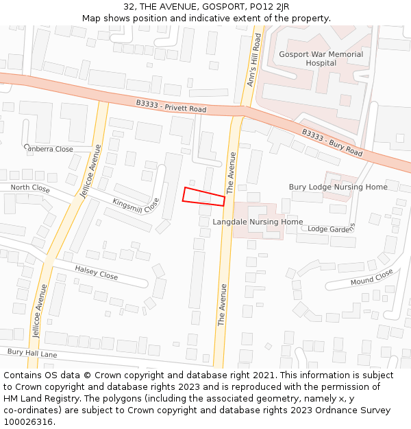 32, THE AVENUE, GOSPORT, PO12 2JR: Location map and indicative extent of plot