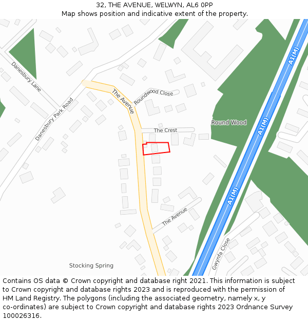 32, THE AVENUE, WELWYN, AL6 0PP: Location map and indicative extent of plot