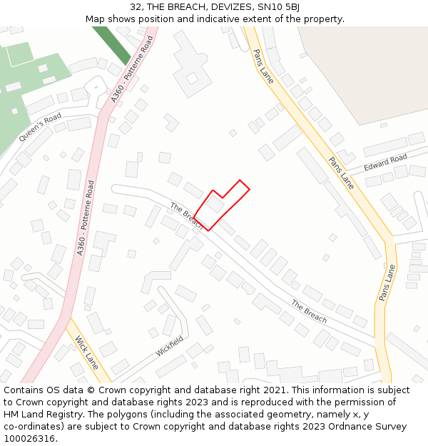 32, THE BREACH, DEVIZES, SN10 5BJ: Location map and indicative extent of plot