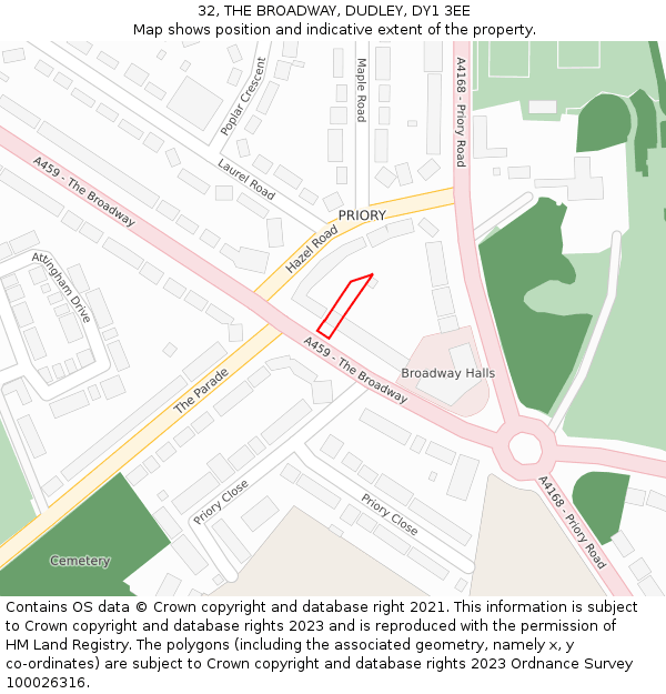 32, THE BROADWAY, DUDLEY, DY1 3EE: Location map and indicative extent of plot