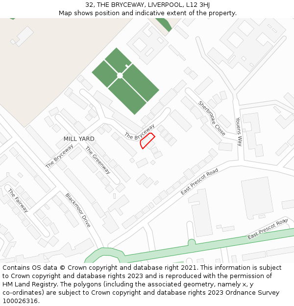 32, THE BRYCEWAY, LIVERPOOL, L12 3HJ: Location map and indicative extent of plot