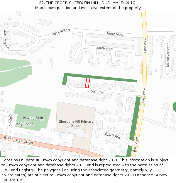 32, THE CROFT, SHERBURN HILL, DURHAM, DH6 1QL: Location map and indicative extent of plot