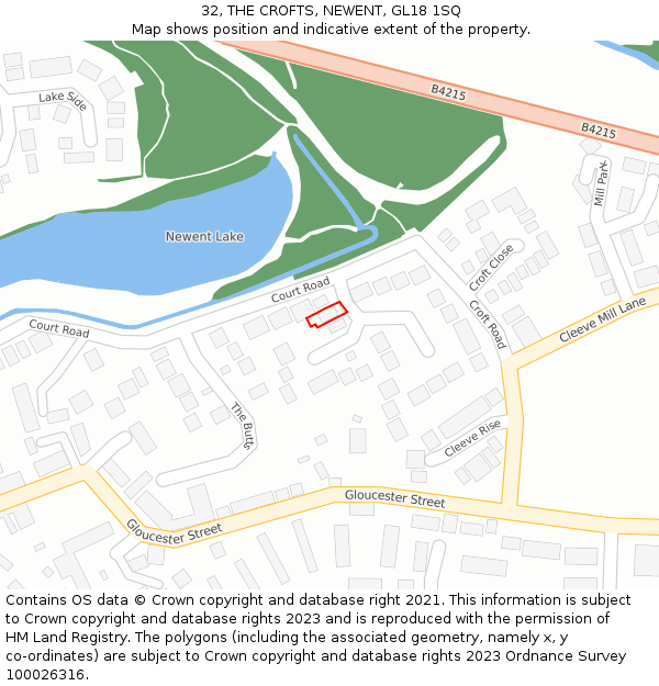 32, THE CROFTS, NEWENT, GL18 1SQ: Location map and indicative extent of plot