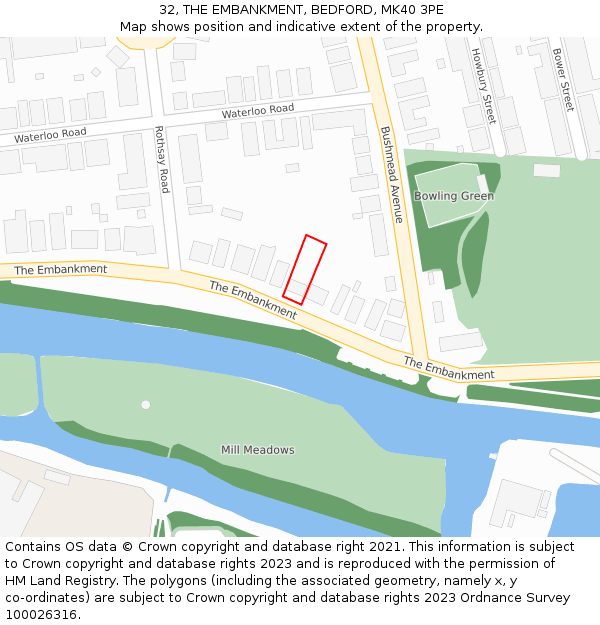 32, THE EMBANKMENT, BEDFORD, MK40 3PE: Location map and indicative extent of plot