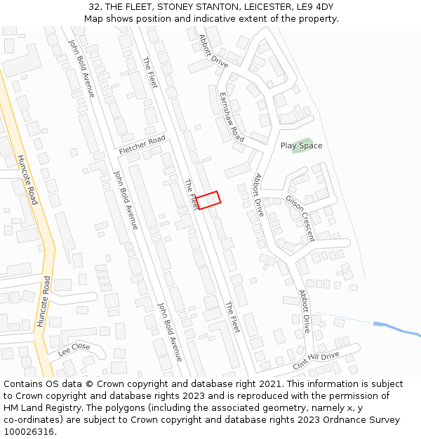 32, THE FLEET, STONEY STANTON, LEICESTER, LE9 4DY: Location map and indicative extent of plot