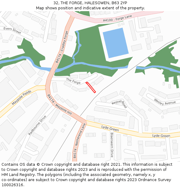 32, THE FORGE, HALESOWEN, B63 2YP: Location map and indicative extent of plot