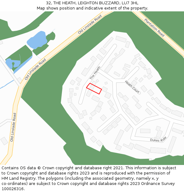 32, THE HEATH, LEIGHTON BUZZARD, LU7 3HL: Location map and indicative extent of plot