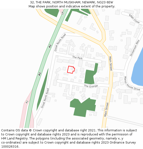 32, THE PARK, NORTH MUSKHAM, NEWARK, NG23 6EW: Location map and indicative extent of plot