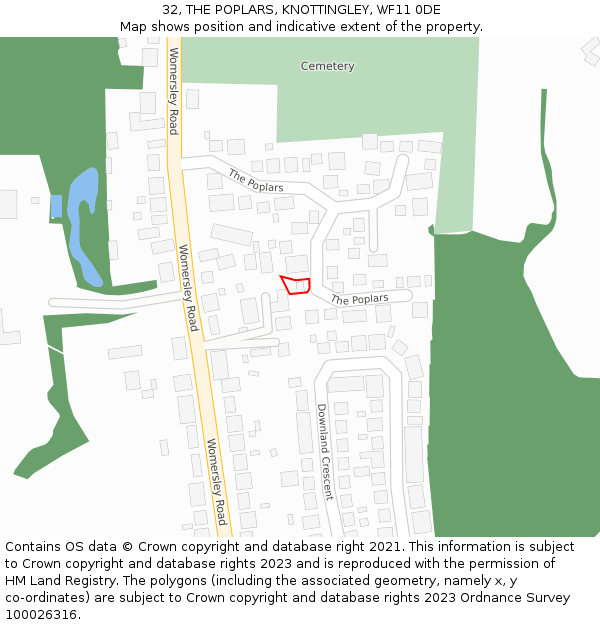 32, THE POPLARS, KNOTTINGLEY, WF11 0DE: Location map and indicative extent of plot