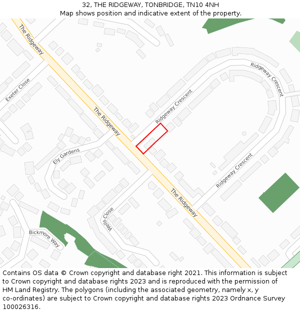 32, THE RIDGEWAY, TONBRIDGE, TN10 4NH: Location map and indicative extent of plot