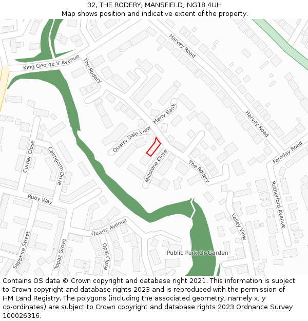 32, THE RODERY, MANSFIELD, NG18 4UH: Location map and indicative extent of plot