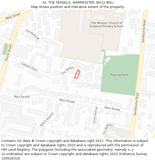 32, THE TEASELS, WARMINSTER, BA12 8NU: Location map and indicative extent of plot