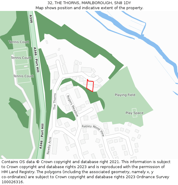 32, THE THORNS, MARLBOROUGH, SN8 1DY: Location map and indicative extent of plot