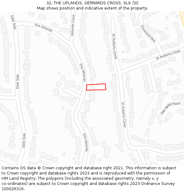 32, THE UPLANDS, GERRARDS CROSS, SL9 7JG: Location map and indicative extent of plot