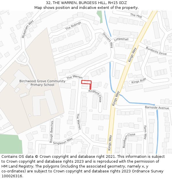 32, THE WARREN, BURGESS HILL, RH15 0DZ: Location map and indicative extent of plot