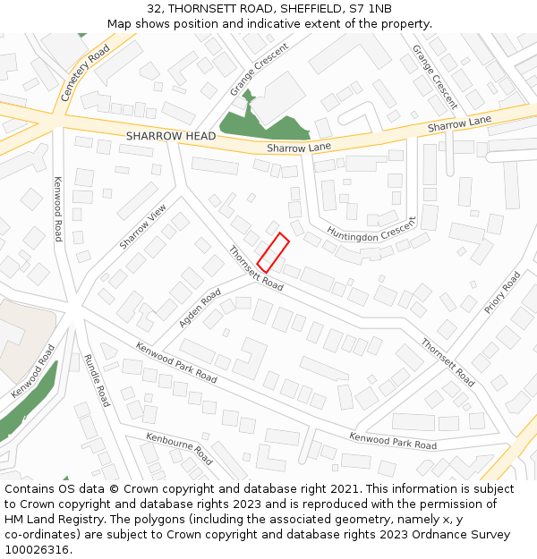 32, THORNSETT ROAD, SHEFFIELD, S7 1NB: Location map and indicative extent of plot
