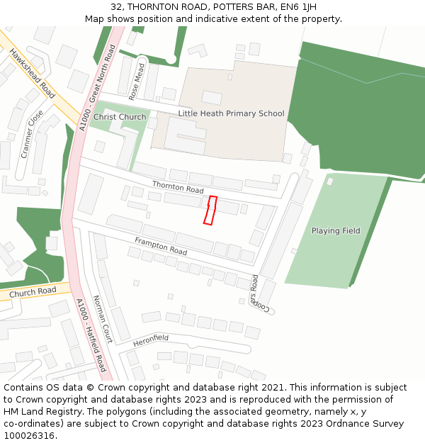 32, THORNTON ROAD, POTTERS BAR, EN6 1JH: Location map and indicative extent of plot