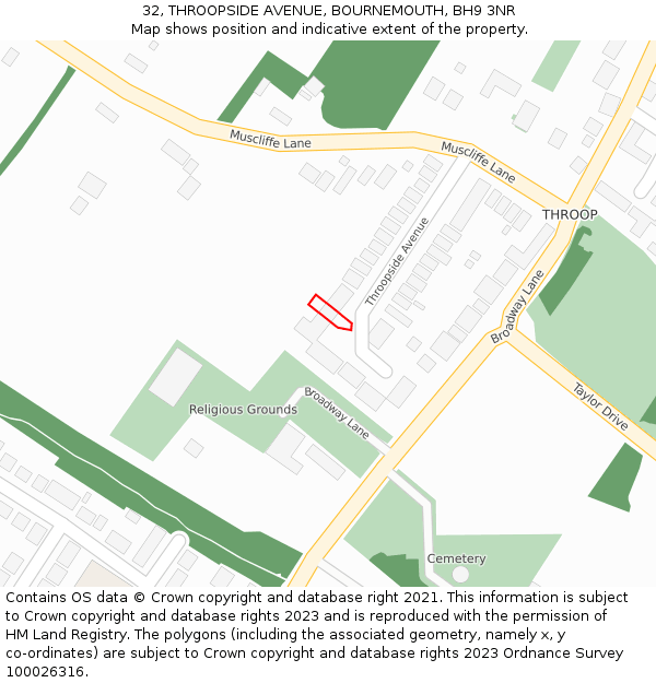 32, THROOPSIDE AVENUE, BOURNEMOUTH, BH9 3NR: Location map and indicative extent of plot