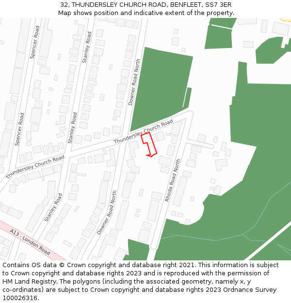 32, THUNDERSLEY CHURCH ROAD, BENFLEET, SS7 3ER: Location map and indicative extent of plot