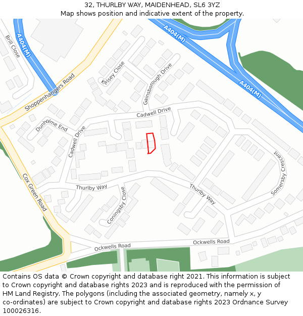 32, THURLBY WAY, MAIDENHEAD, SL6 3YZ: Location map and indicative extent of plot