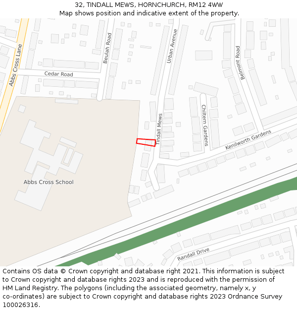 32, TINDALL MEWS, HORNCHURCH, RM12 4WW: Location map and indicative extent of plot