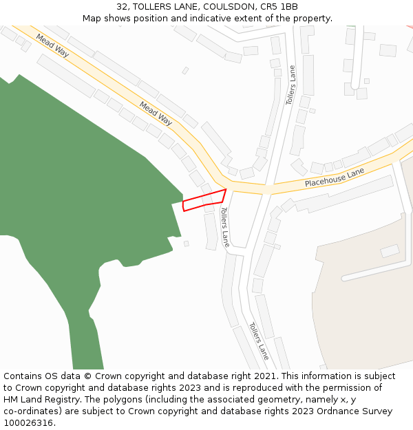 32, TOLLERS LANE, COULSDON, CR5 1BB: Location map and indicative extent of plot