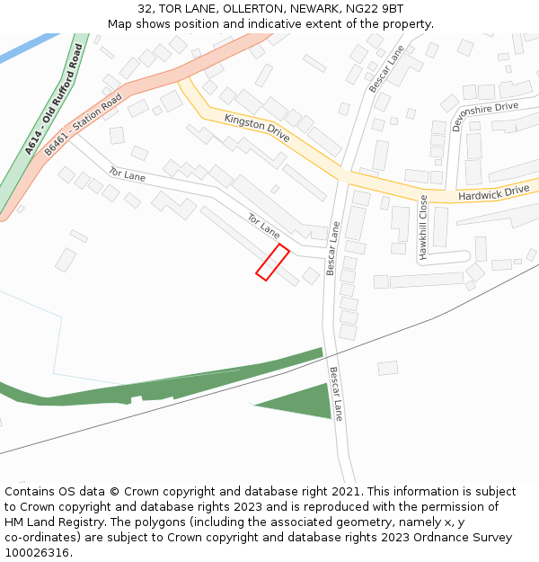 32, TOR LANE, OLLERTON, NEWARK, NG22 9BT: Location map and indicative extent of plot