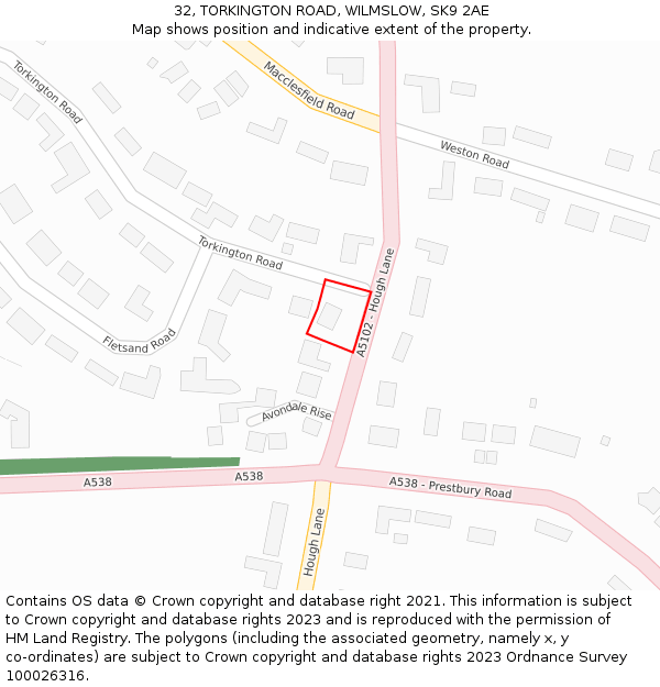 32, TORKINGTON ROAD, WILMSLOW, SK9 2AE: Location map and indicative extent of plot