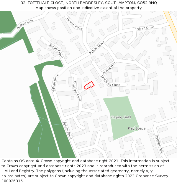 32, TOTTEHALE CLOSE, NORTH BADDESLEY, SOUTHAMPTON, SO52 9NQ: Location map and indicative extent of plot