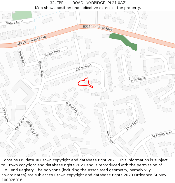 32, TREHILL ROAD, IVYBRIDGE, PL21 0AZ: Location map and indicative extent of plot
