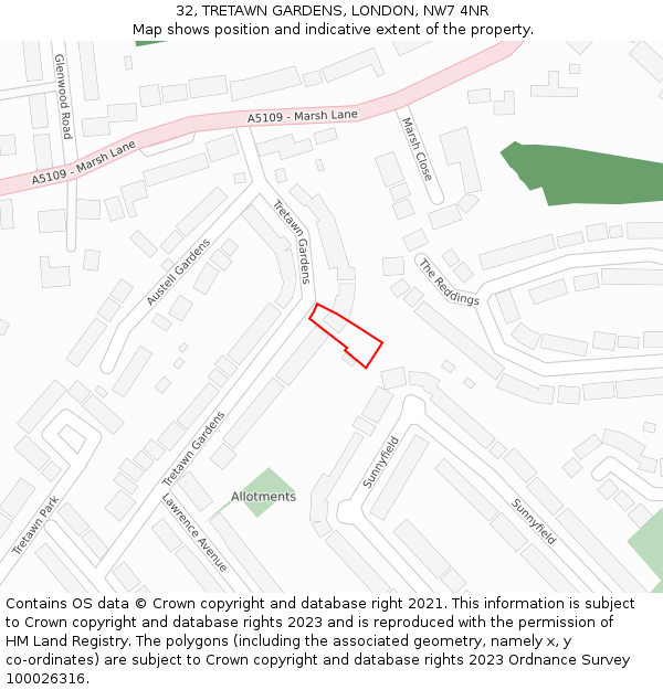 32, TRETAWN GARDENS, LONDON, NW7 4NR: Location map and indicative extent of plot