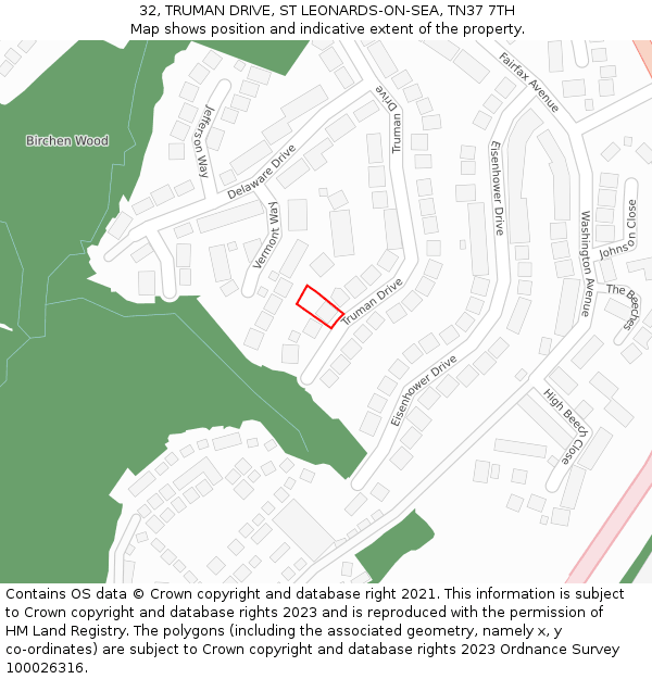 32, TRUMAN DRIVE, ST LEONARDS-ON-SEA, TN37 7TH: Location map and indicative extent of plot