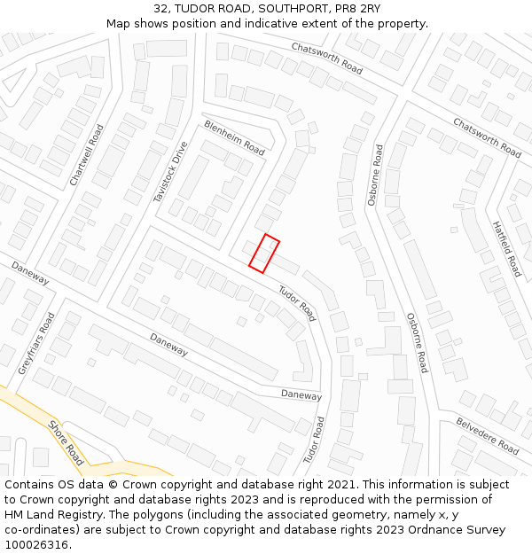 32, TUDOR ROAD, SOUTHPORT, PR8 2RY: Location map and indicative extent of plot