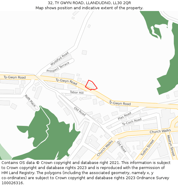 32, TY GWYN ROAD, LLANDUDNO, LL30 2QR: Location map and indicative extent of plot