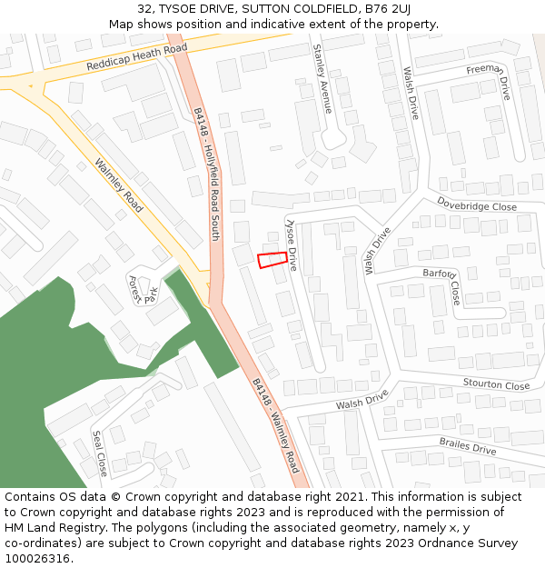 32, TYSOE DRIVE, SUTTON COLDFIELD, B76 2UJ: Location map and indicative extent of plot