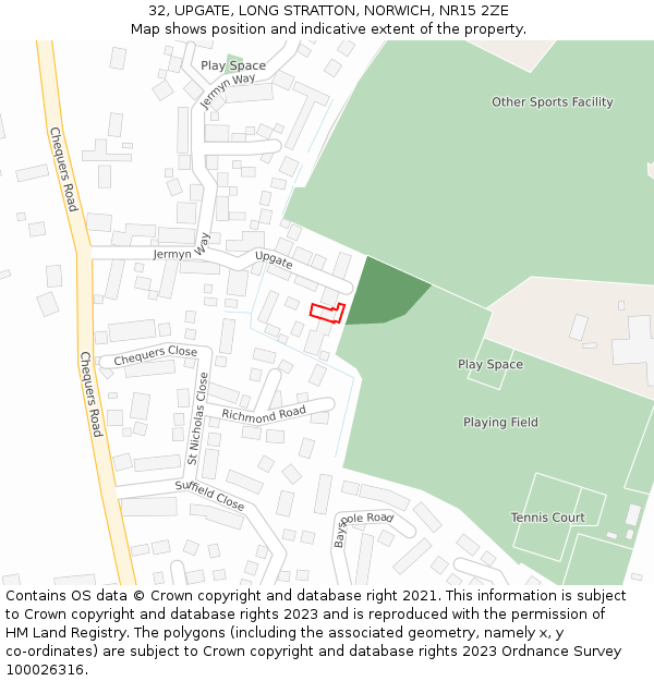 32, UPGATE, LONG STRATTON, NORWICH, NR15 2ZE: Location map and indicative extent of plot