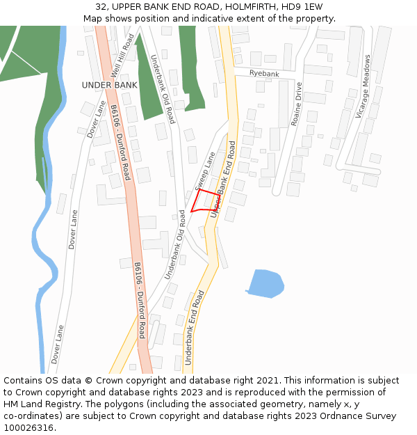 32, UPPER BANK END ROAD, HOLMFIRTH, HD9 1EW: Location map and indicative extent of plot