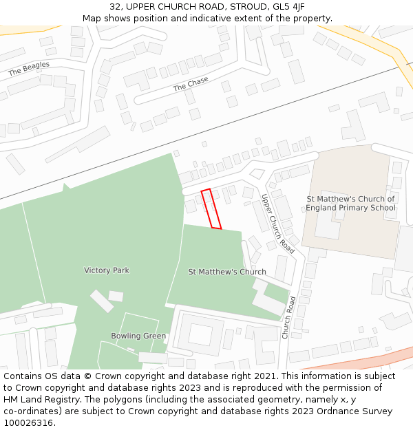 32, UPPER CHURCH ROAD, STROUD, GL5 4JF: Location map and indicative extent of plot