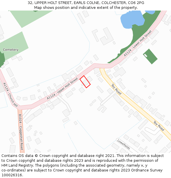 32, UPPER HOLT STREET, EARLS COLNE, COLCHESTER, CO6 2PG: Location map and indicative extent of plot
