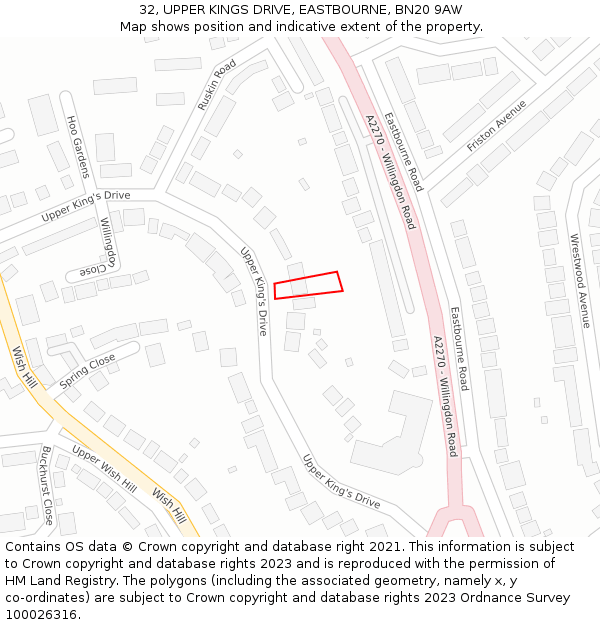 32, UPPER KINGS DRIVE, EASTBOURNE, BN20 9AW: Location map and indicative extent of plot