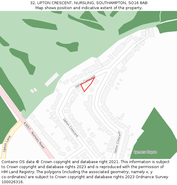 32, UPTON CRESCENT, NURSLING, SOUTHAMPTON, SO16 8AB: Location map and indicative extent of plot