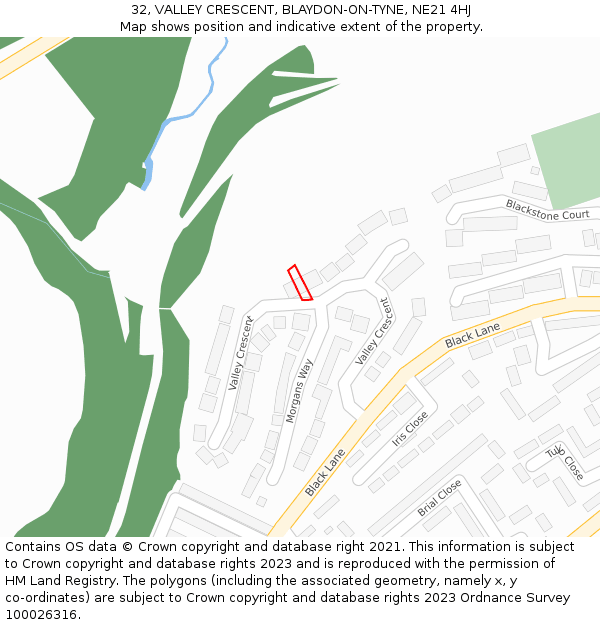 32, VALLEY CRESCENT, BLAYDON-ON-TYNE, NE21 4HJ: Location map and indicative extent of plot